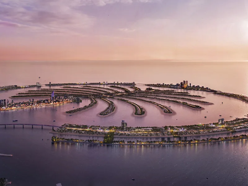 Palm Jebel Ali at dusk, by Nakheel